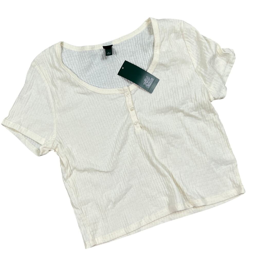 Wild Fable Women's Ivory Short Sleeve Henley Baby T-Shirt - Size XXL - NWT
